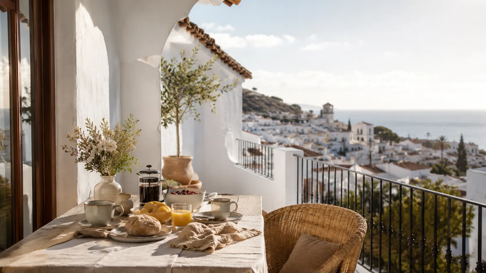 Terrasse méditerranéenne à l’heure dorée